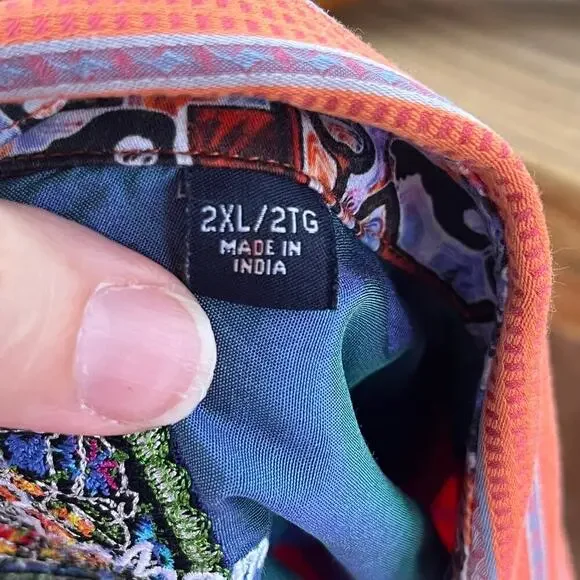 Robert Graham Men's Orange And Blue Striped Button Down Shirt Size 2XL - Picture 8 of 10